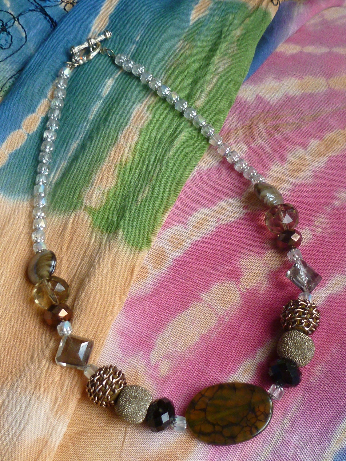 Eclectic Green Fire Agate and Multi Crystal Necklace