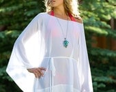 SALE - Short Draped Sheer Coverup with Long Sleeves and Belt, Cover Up