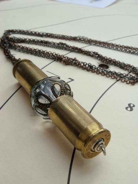 Vintage Inspired Crystal and Bullet Shell Necklace---The JOAN----As Seen in Scoutmob Shoppe