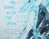 Hear The Ocean- PRINT 8 x 10, Calligraphy, sea, waves, ocean spray, turquoise, aqua, meditation, healing