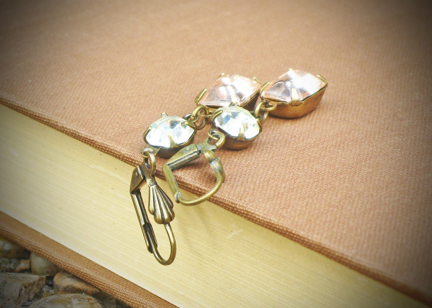 Vintage Rhinestone Earrings, Blush, Pink, Peach, by rewelliott on Etsy