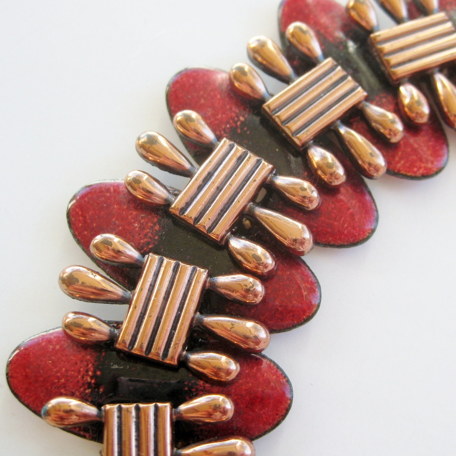 Vintage 50s Renoir Matisse Copper & Red Enamel Mid Century Modernist Designer Link Bracelet