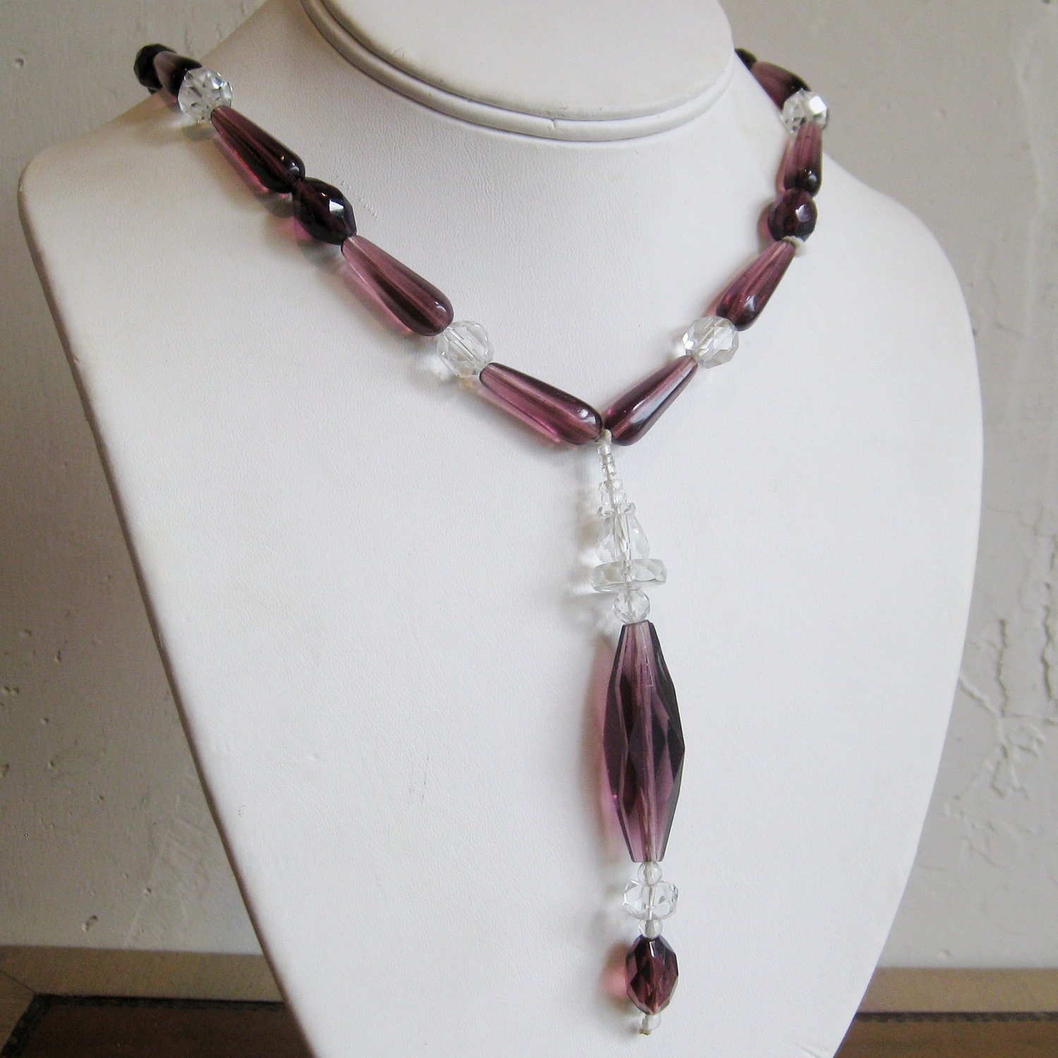 Vintage 20s 30s Purple Czech Amethyst Art Glass Crystal Sautoir Flapper Girl Necklace