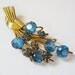 Vintage 40s 50s Delicate Gold Vermeil Sterling Silver Blue Rhinestone Floral Bouquet Brooch Pin