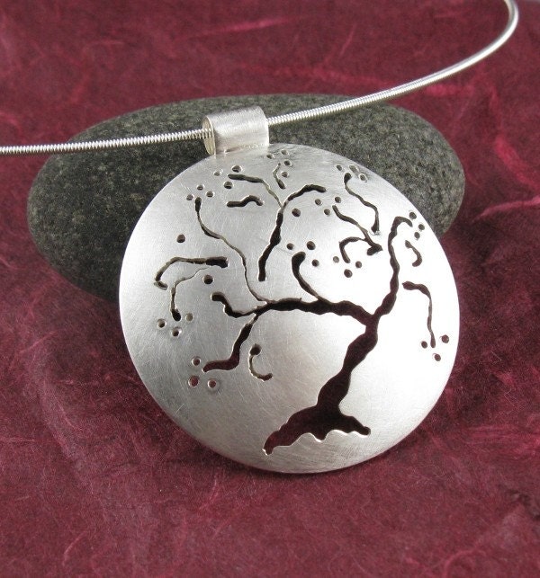 Sterling Silver Cherry Tree Pendant, Handmade
