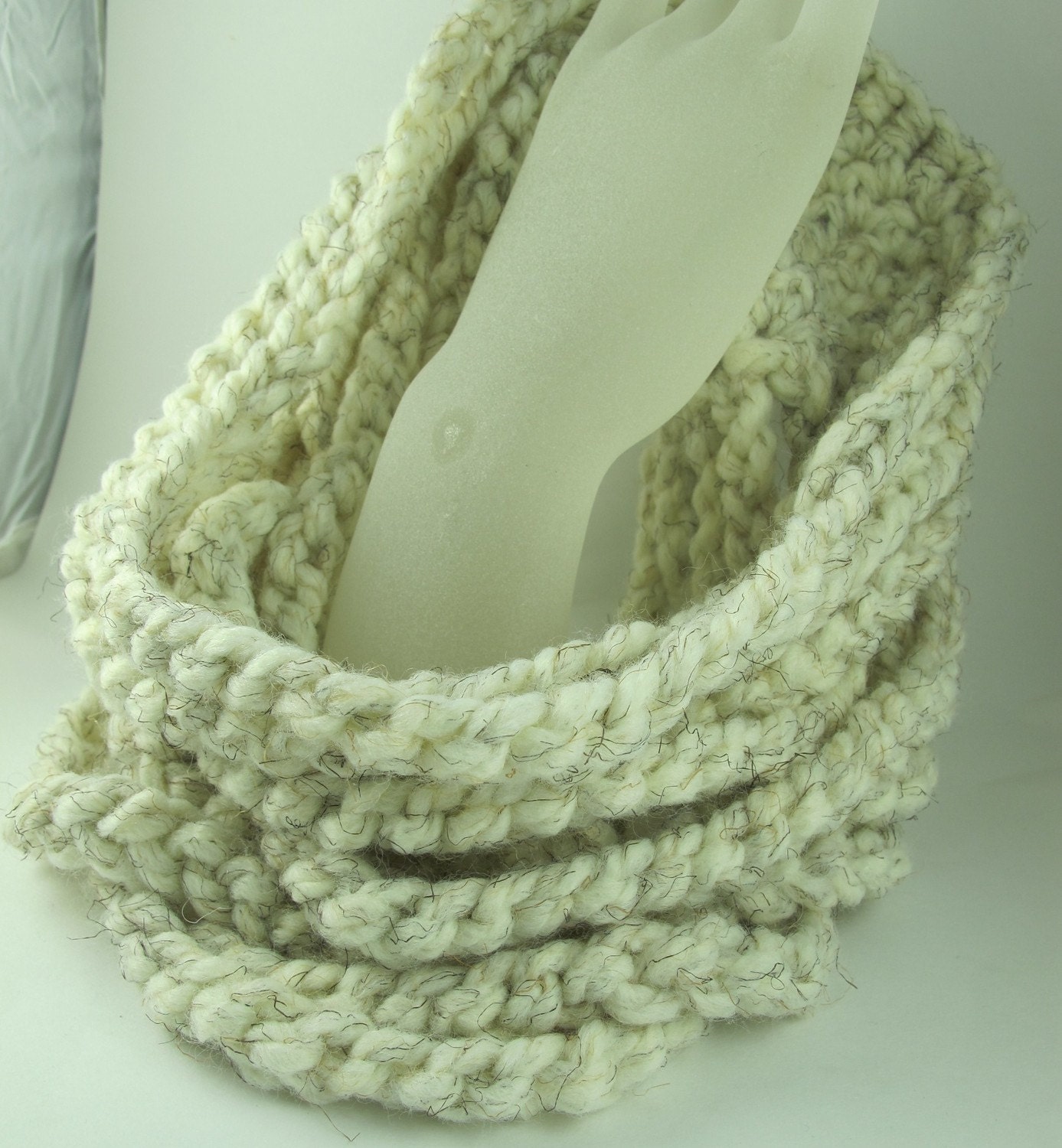 Neckwarmer Cowl of Crocheted Chains Ivory Rope Necklace 28 Inch Circumference