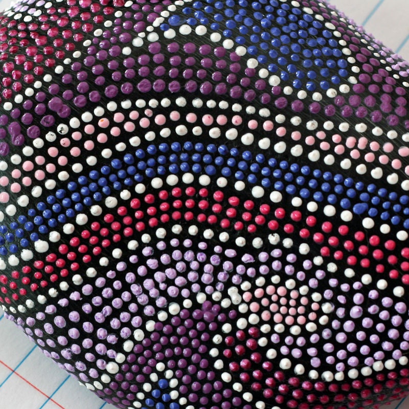 Purple Waves Dot Painted Rock