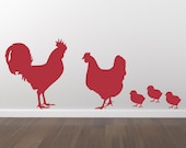 Rooster Chicken and Chicks Wall Decals - Removable Wall Decal - Matte Vinyl Wall Decal Pack