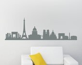 Paris Skyline Wall Decal - Eiffel Tower Decal - Paris Skyline Decal - Removable Matte Wall Decal