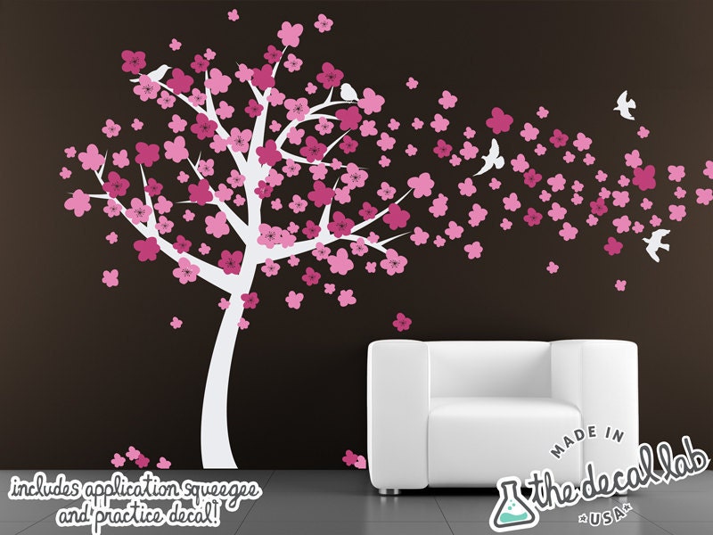 Tree Wall Decal Cherry Blossom - White Cherry Tree Decal - Children Baby Nursery Decal - Nursery Wall Decal