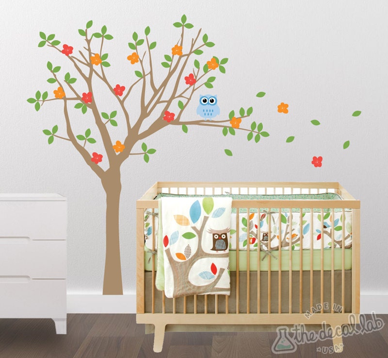 Treetop Friends Owl Tree Wall Decal Set, Nursery Wall Decal