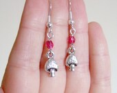 super cute mushroom charms earrings, alice in wonderland,