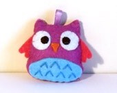 pink/ violet and blue happy owl keychain plushie