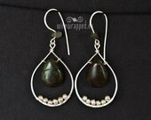 OOAK Hammered wire and wire wrapped labradorite, pearl and silver earrings.