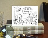 Zombie Greeting Card Hand Drawn Nerdy Card
