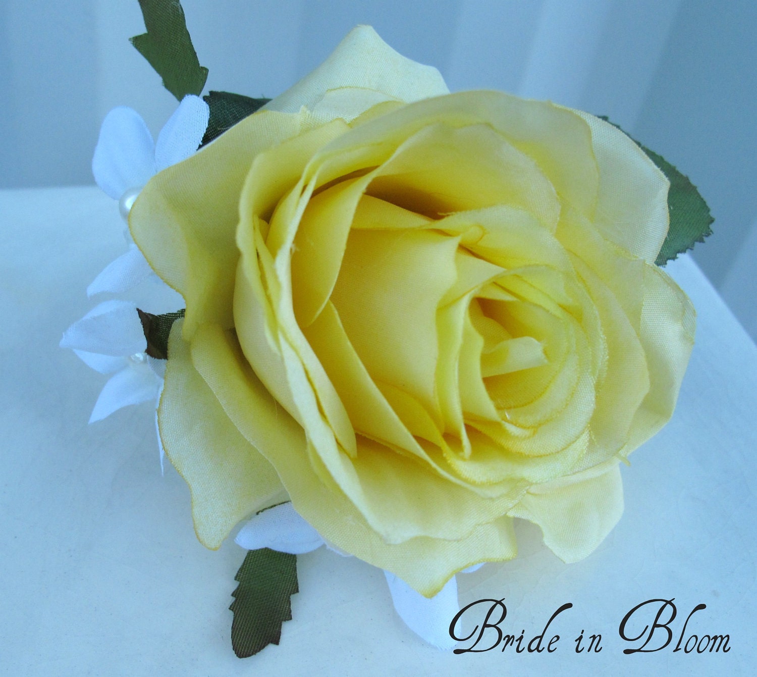 Mens silk boutonniere yellow silk rose Groom groomsmen boutonniere weddings accessories or prom