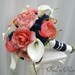 Wedding bouquet coral navy white calla lily rose bridal bouquets silk wedding flowers