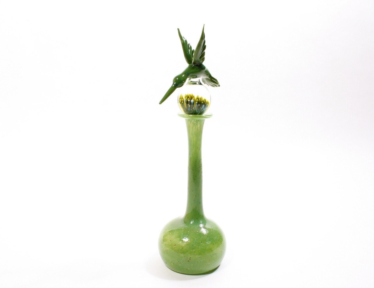 Jade Green Hummingbird Perfume Bottle - RocklandGlassworks