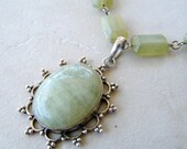 Serpentine and Sterling Silver Pendant Necklace