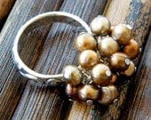 Sterling Silver and Copper Freshwater Pearl Ring, Fall, Autumn, Brown
