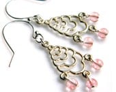Sterling Silver and Cherry Quartz Chandelier Earrings
