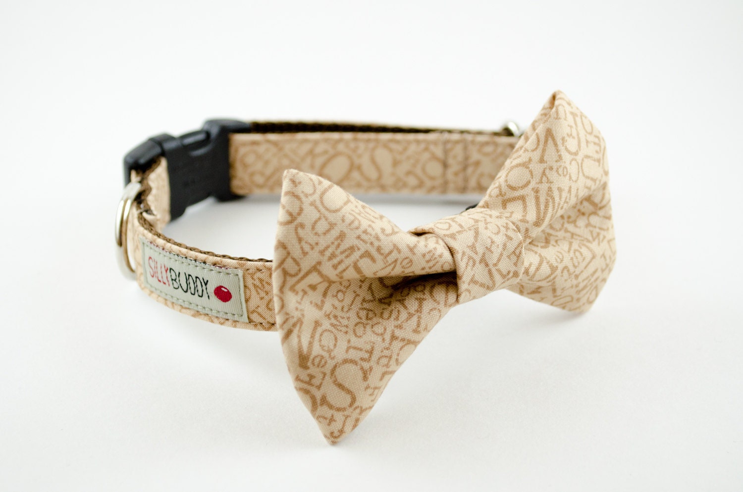 Oatmeal Alphabet Bow Tie Dog Collar