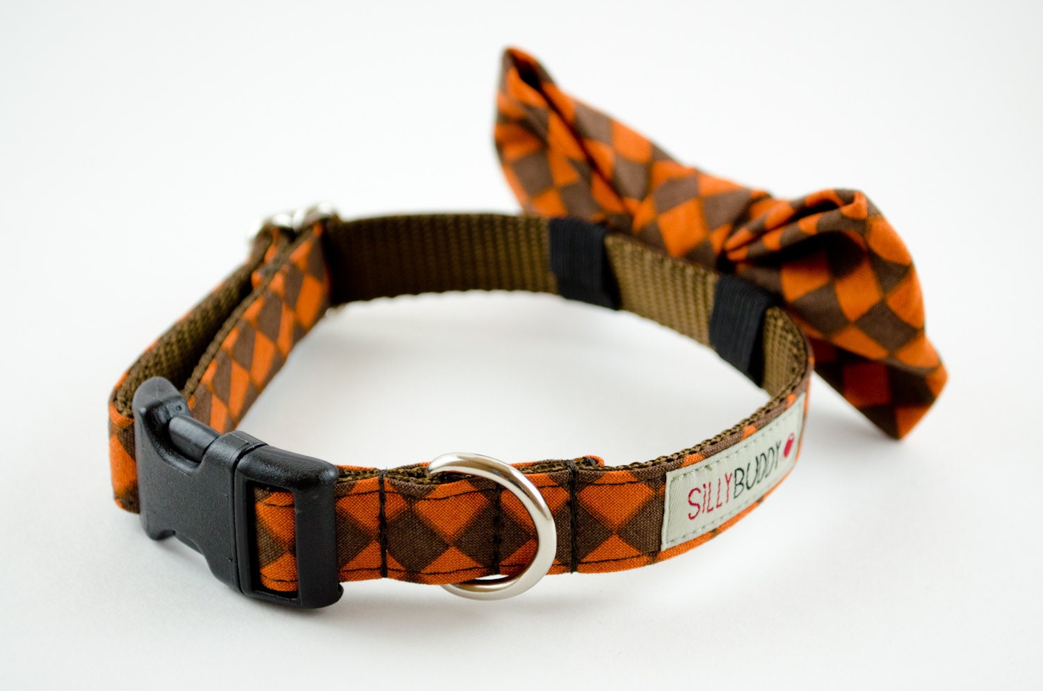 Pumpkin Checks Bow tie Dog Collar