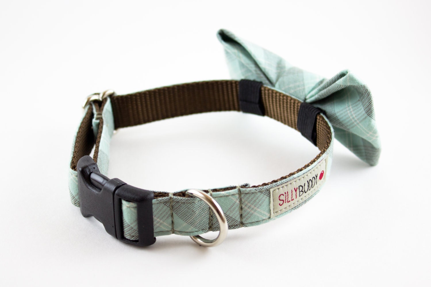 Pastel Blue Plaid Bow Tie Dog Collar