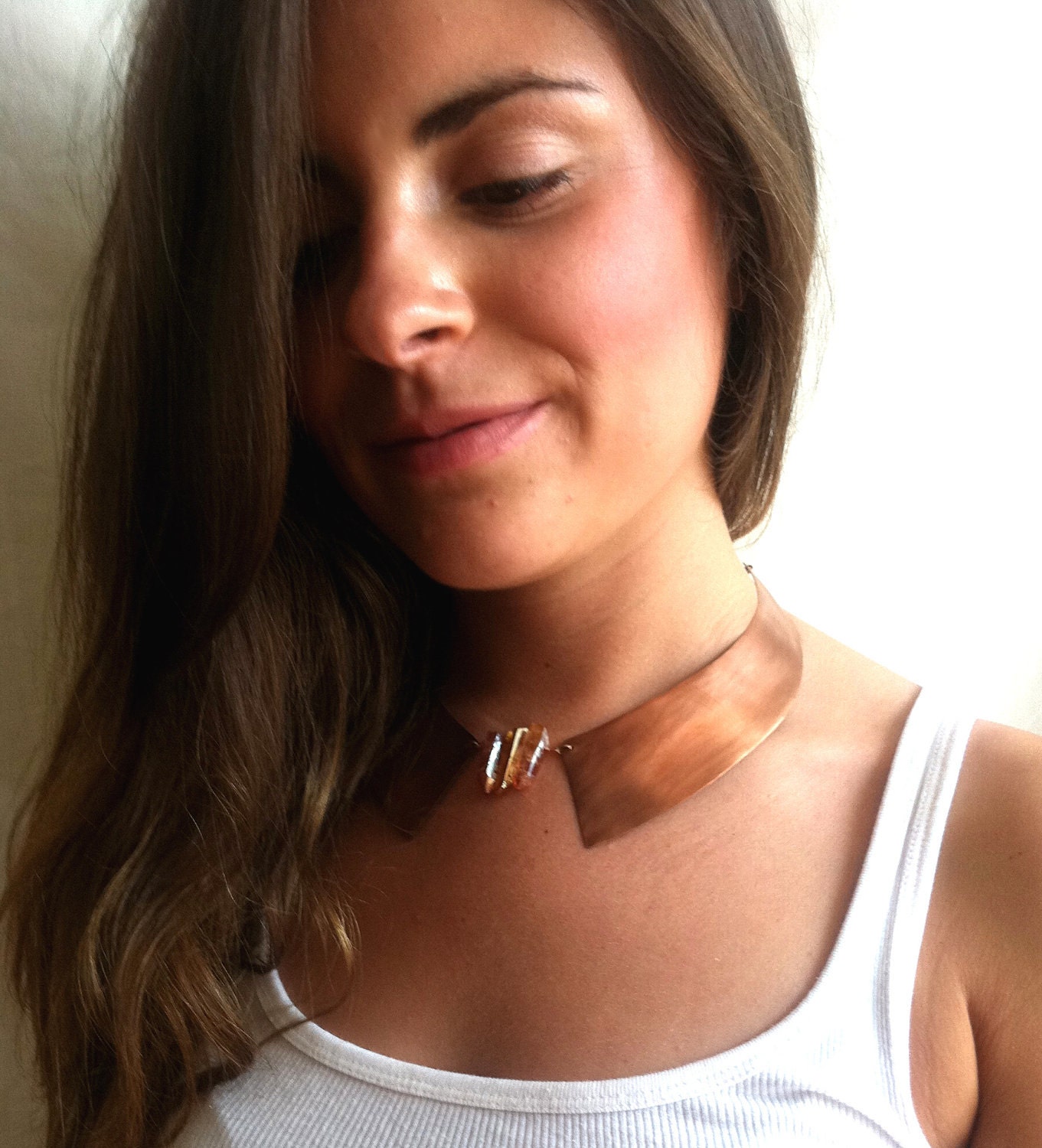 The Vivienne Collar - Copper Metal Collar Necklace with Orange Raw Quartz