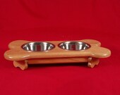 Elevated Dog Feeder Bowl 3 Inch 1 Quart Solid Oak Wood FREE NAME and STAIN
