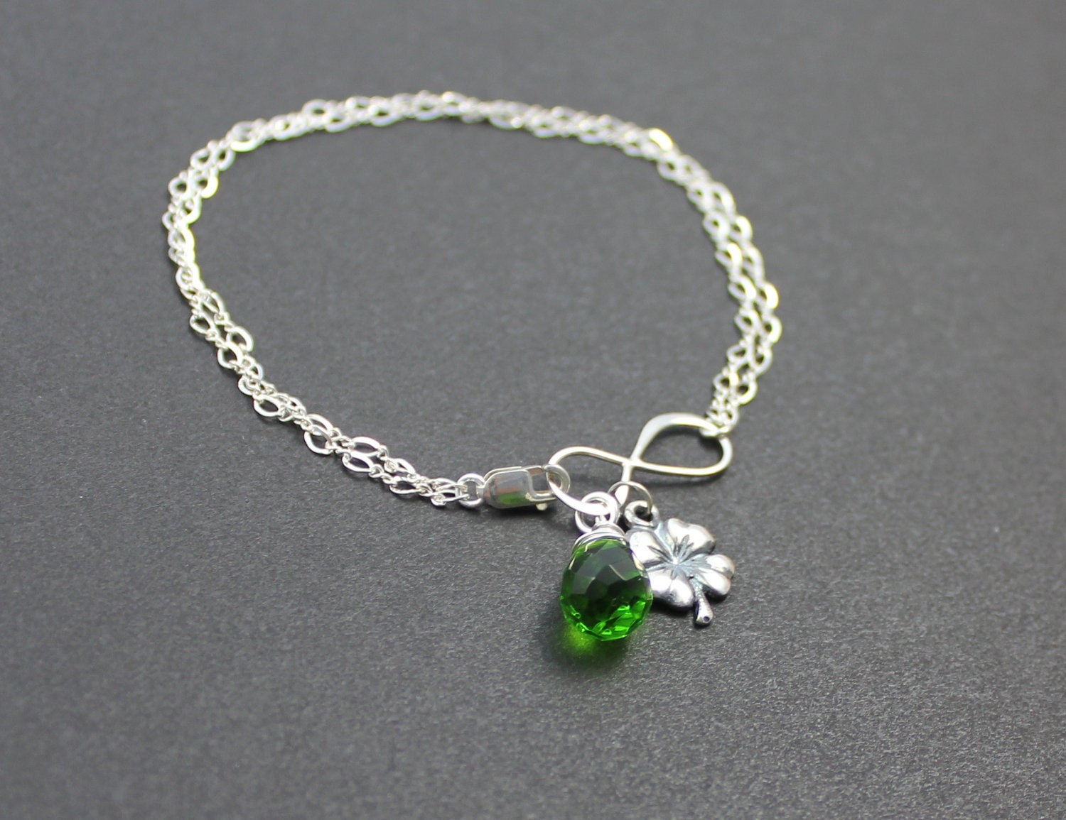 Silver Infinty Irish Luck Bracelet, Wedding Jewelry, Bridesmaid Gifts, Silver Bracelet with Gemstone