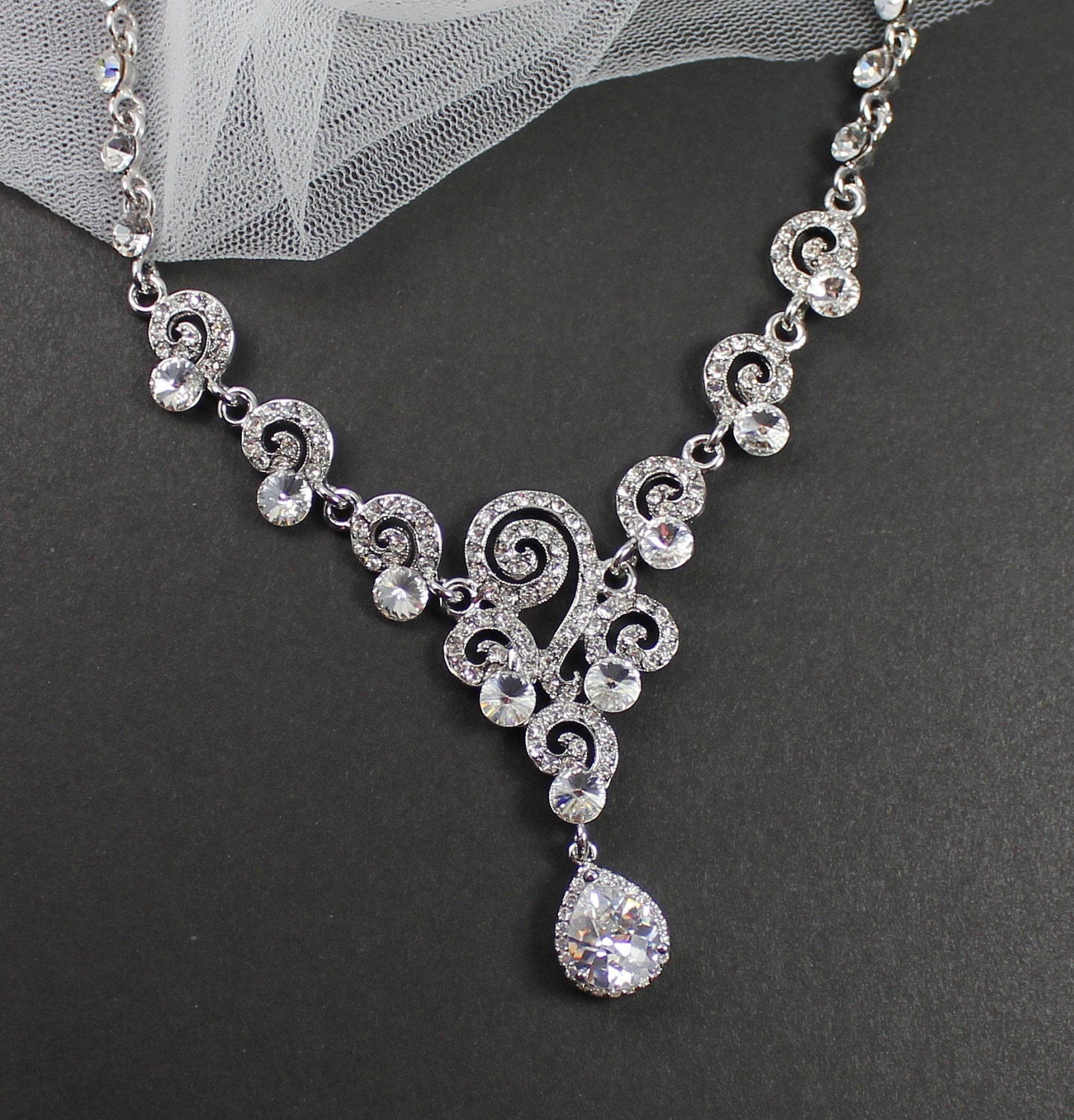 Bridal Necklace, Art Deco Pave Crystal Bridal Necklace, Wedding Jewelry, Bridal Jewelry,  BeFrosted SIAN