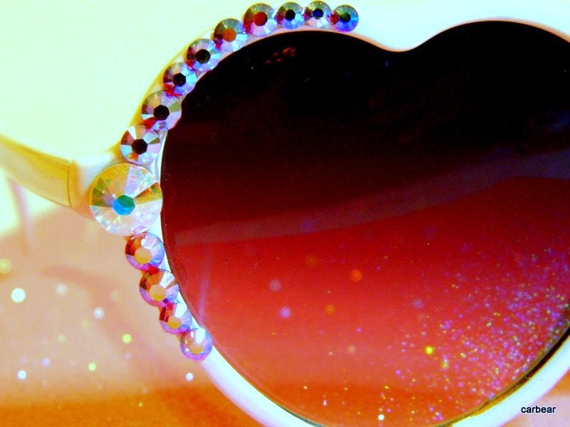 Sunglasses White Hot  Heart Custom Crystal Bling