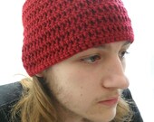 Crochet Simple Man Beanie Hat in Dark Red Medium