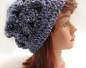 Crochet Geometric Slouchy Beanie Hat in Purple and Black Small / Medium