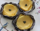 Sew on fabric flowers appliques in yellow and grey DIY craft supplies