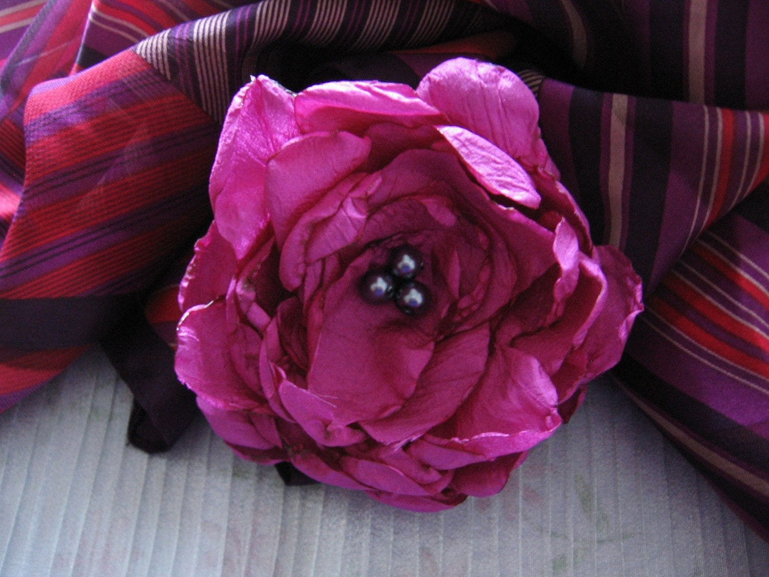 Magenta sew on fabric peony applique embellishment