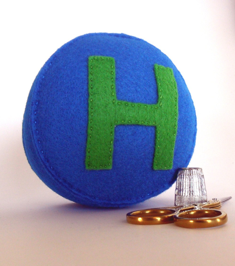 Personalized  Custom Pincushion - You choose the letter & colours - recycled felt hand sewn pin cushion