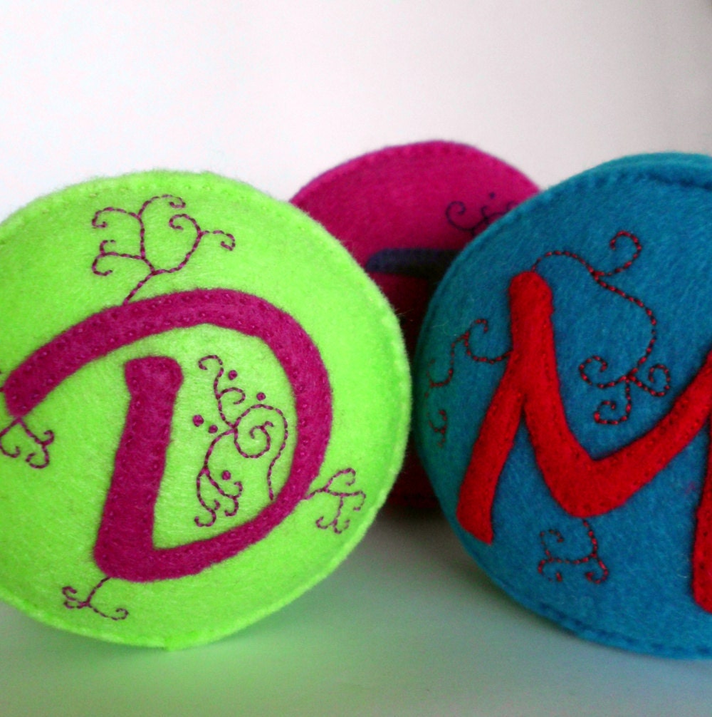Personalized Custom Pincushion - You choose the letter & colours - recycled felt hand sewn pin cushion