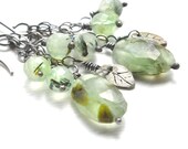 Prehnite  Earrings  Sterling Silver Fine Silver Leaf Charm  -  Mossy - MagpiesTrick