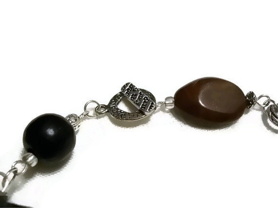 Black Brown African Tribal Fish Necklace,  Ecofriendly Vintage Recycled Beads