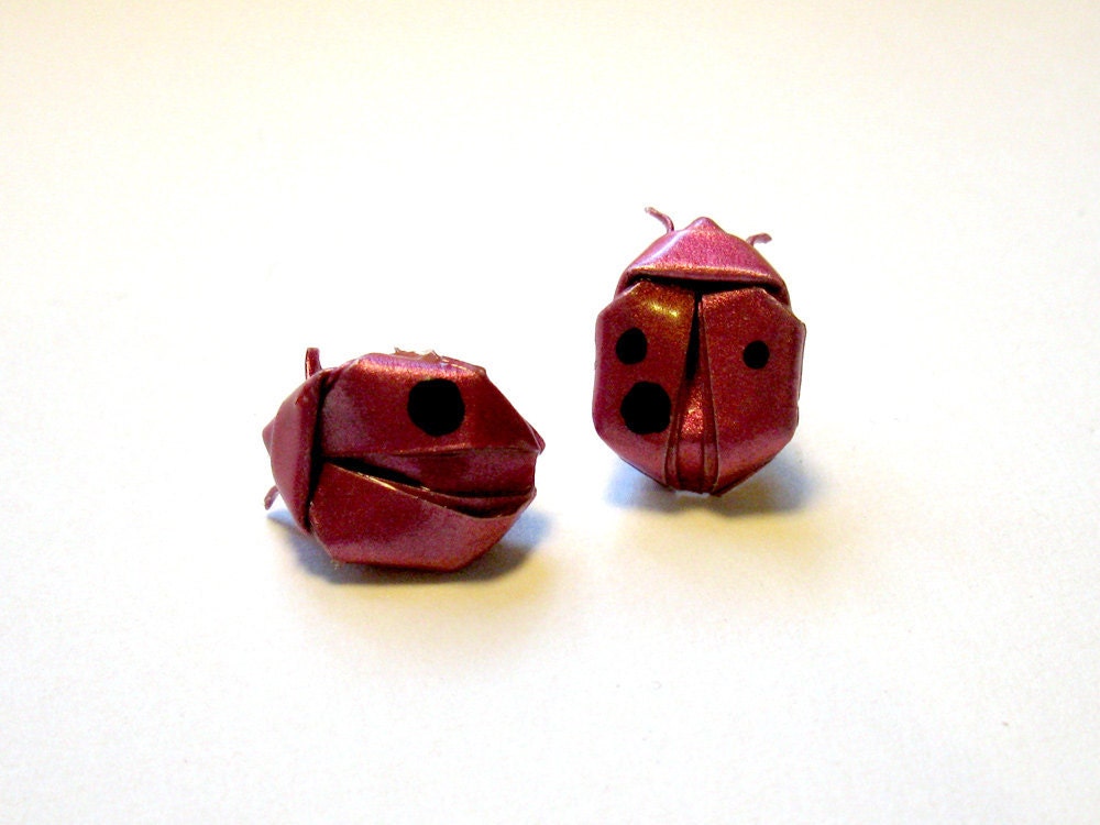 origami lady beetle stud earrings