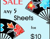 Digital Art SALE,  Asian Art, Graphic Design,  5 SINGLE Sheets for just 2 Dollars Each,  Digital Collage Sheets, Clip Art