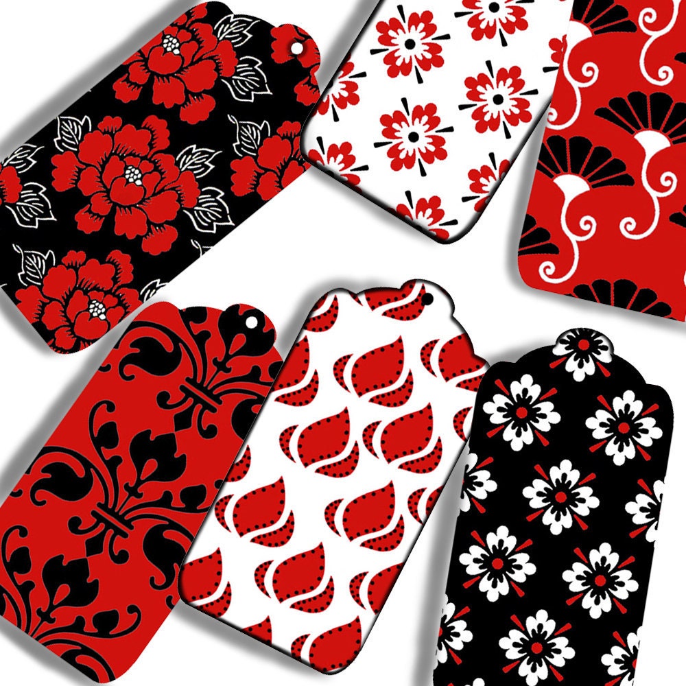 Digital Christmas, Tags, Holiday Tags, 21 Different Variety Patterned Prints in Red Black & White CS 192