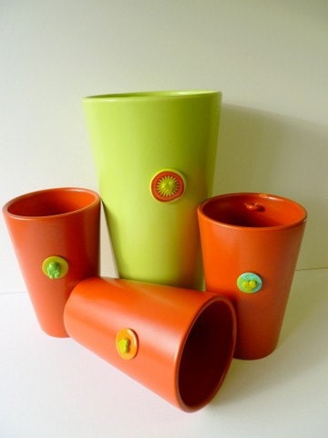 Lime and Orange Vase Set of 4