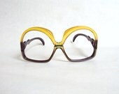 1960s 70s yellow & olive bug eye spectacle / sunglasses frames by Saphira
