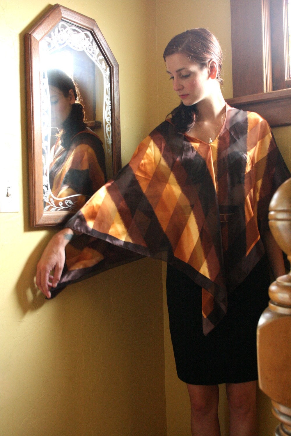 S A L E - 1970s Vintage Sheer Gold Metallic Shawl