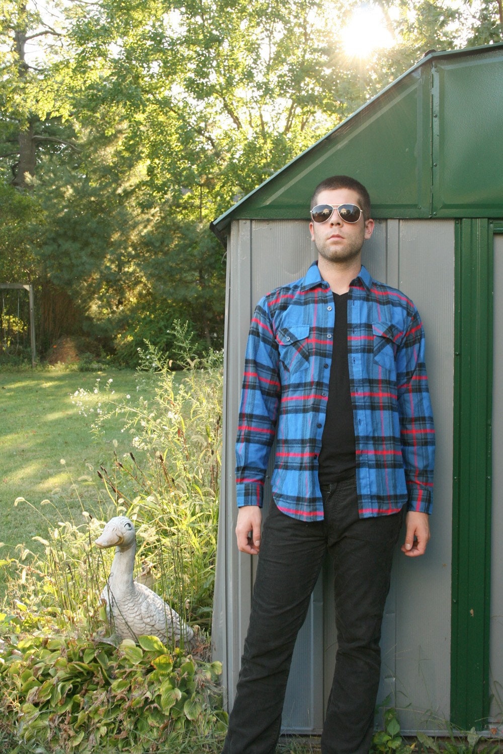 Men's Blue Plaid Shirt