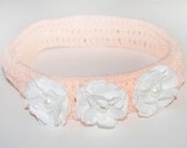 Peach Crochet headband with white flowers Romantic headpiece