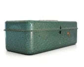Vintage Industrial GREEN Metal Tackle Box Money Box Storage Box